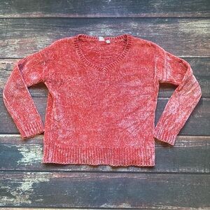 GAP Women's Chenille Pinkish Red V-Neck Sweater Size Small